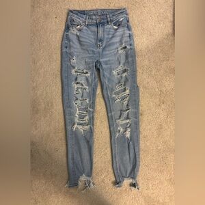 American Eagle Women’s Distressed Light Blue Mom Jeans